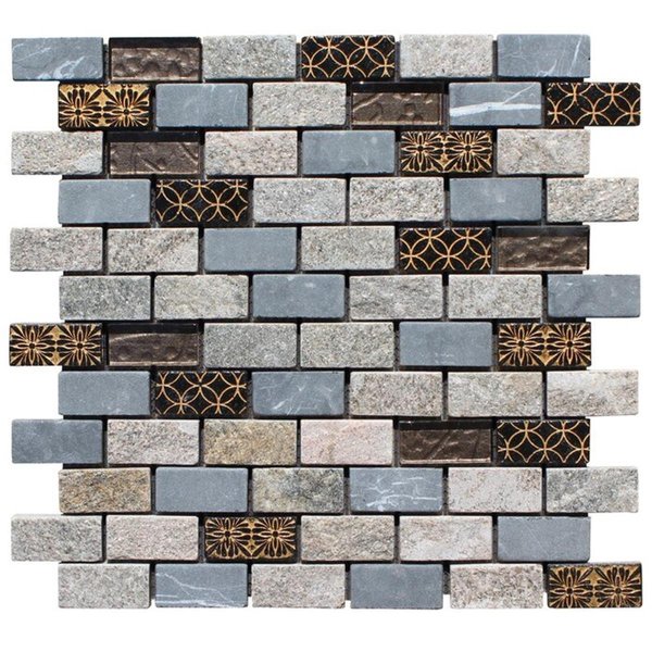 Intrend Tile 1 x 2 in Stone  Glass Linear Mosaic Blend Cloudy Grey  Sand NS007D